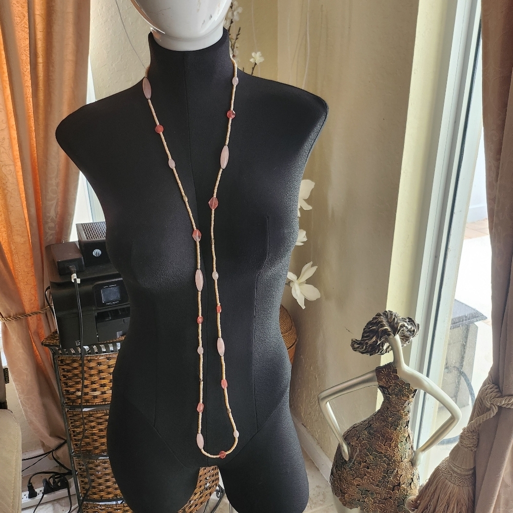 925 sterling silver very long beaded necklace